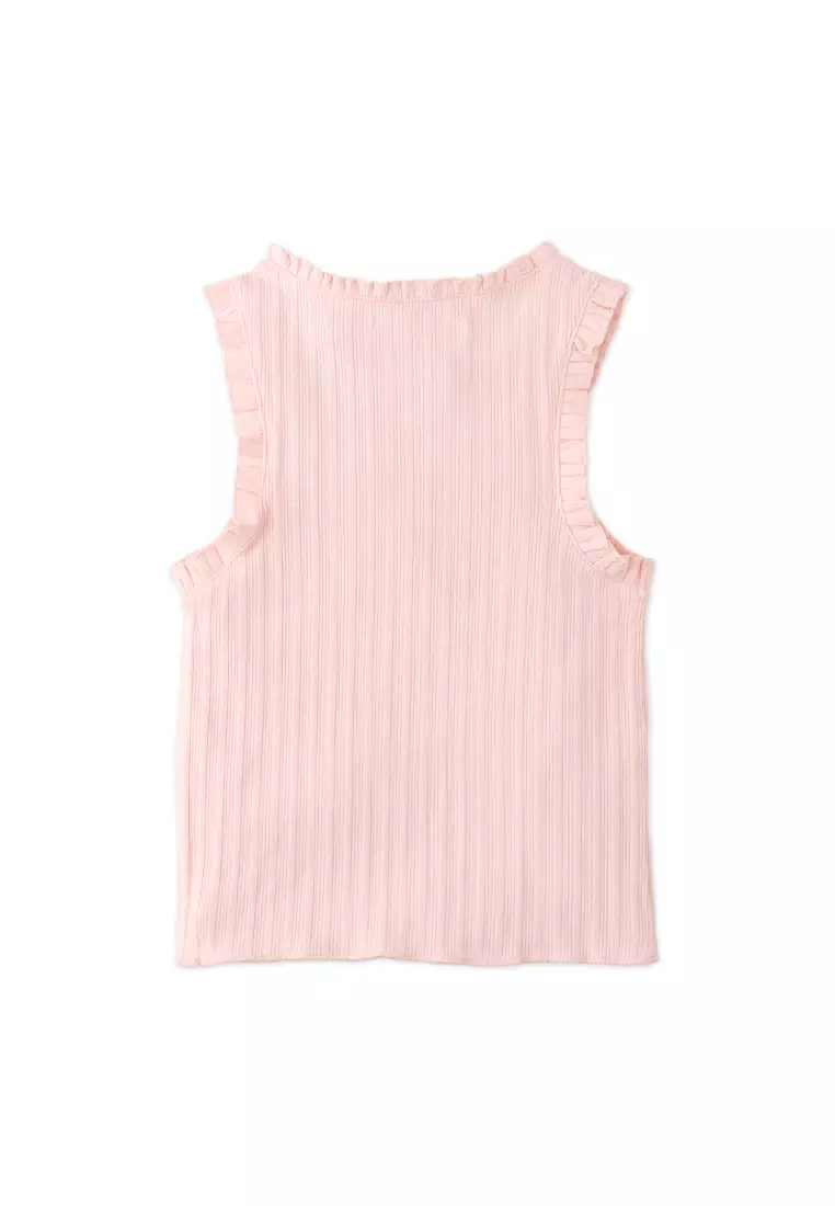 Marta Ribbed Tank Top with Lace and Rosette Details