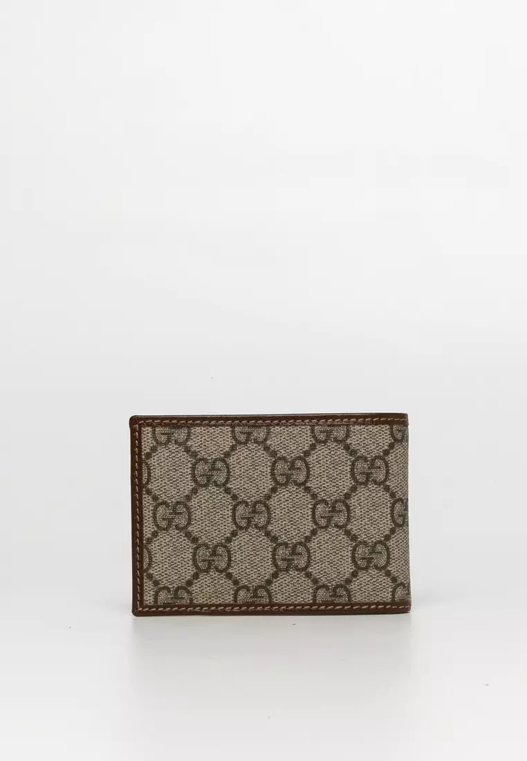 Gucci Bifold Coin Pouch Wallet GG Supreme Web Brown in Canvas Leather - US
