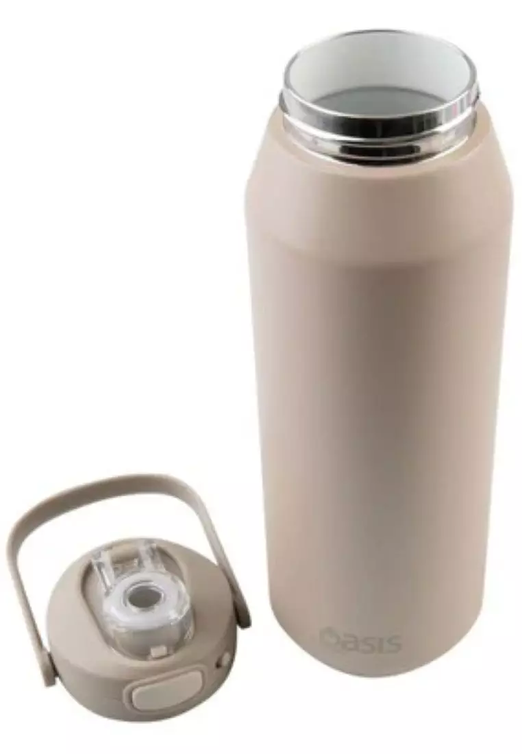 Oasis Ceramic Stainless Steel Triple Wall Capri Quick Release Drink Bottle 1L - Latte