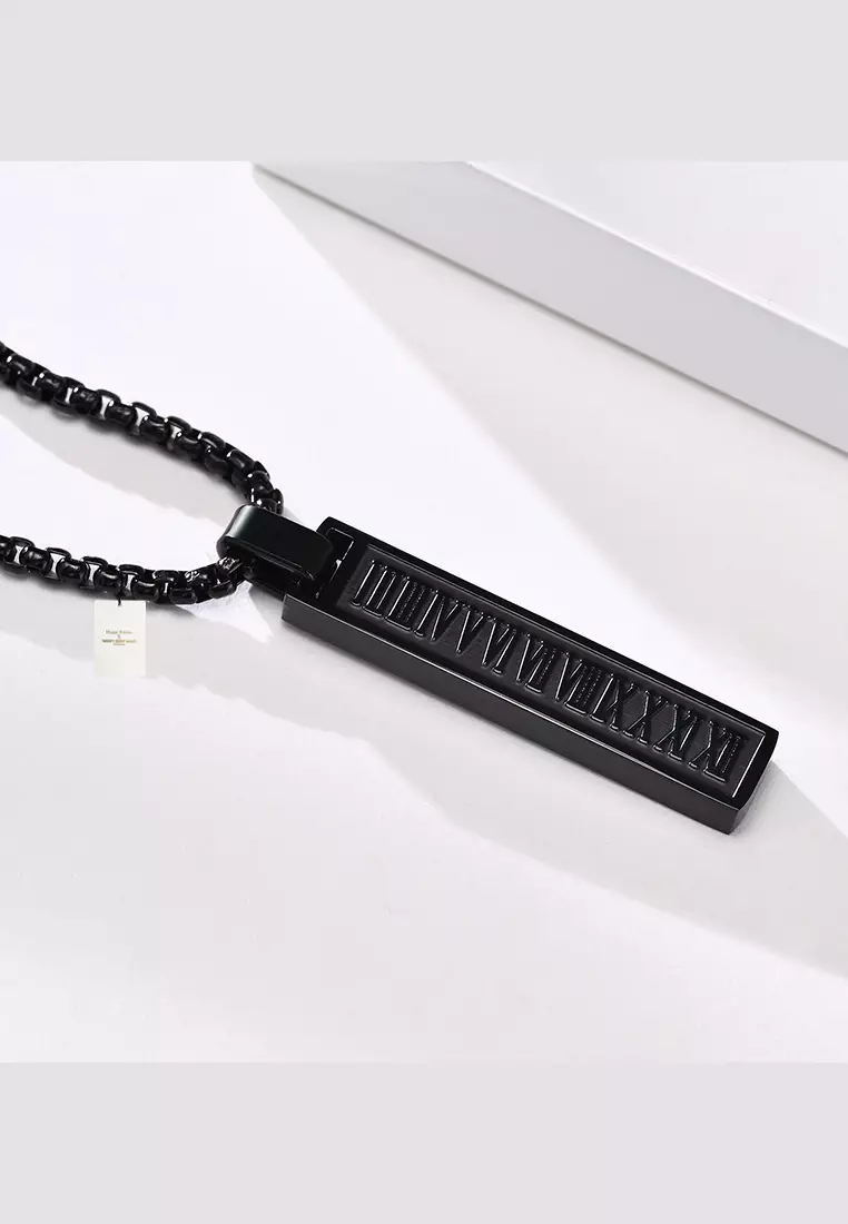 Titanium Steel Rectangular Bar Roman Numerals Pendant Necklace JW QX-1490