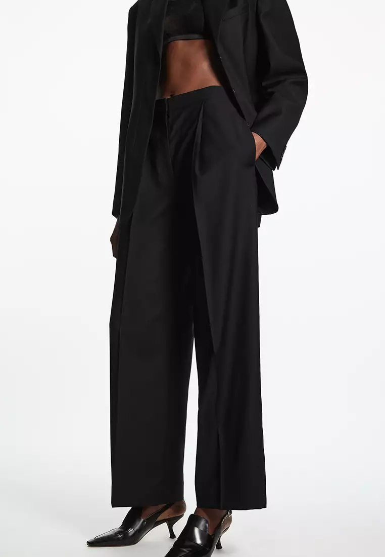 Pleated Wide-Leg Wool Trousers