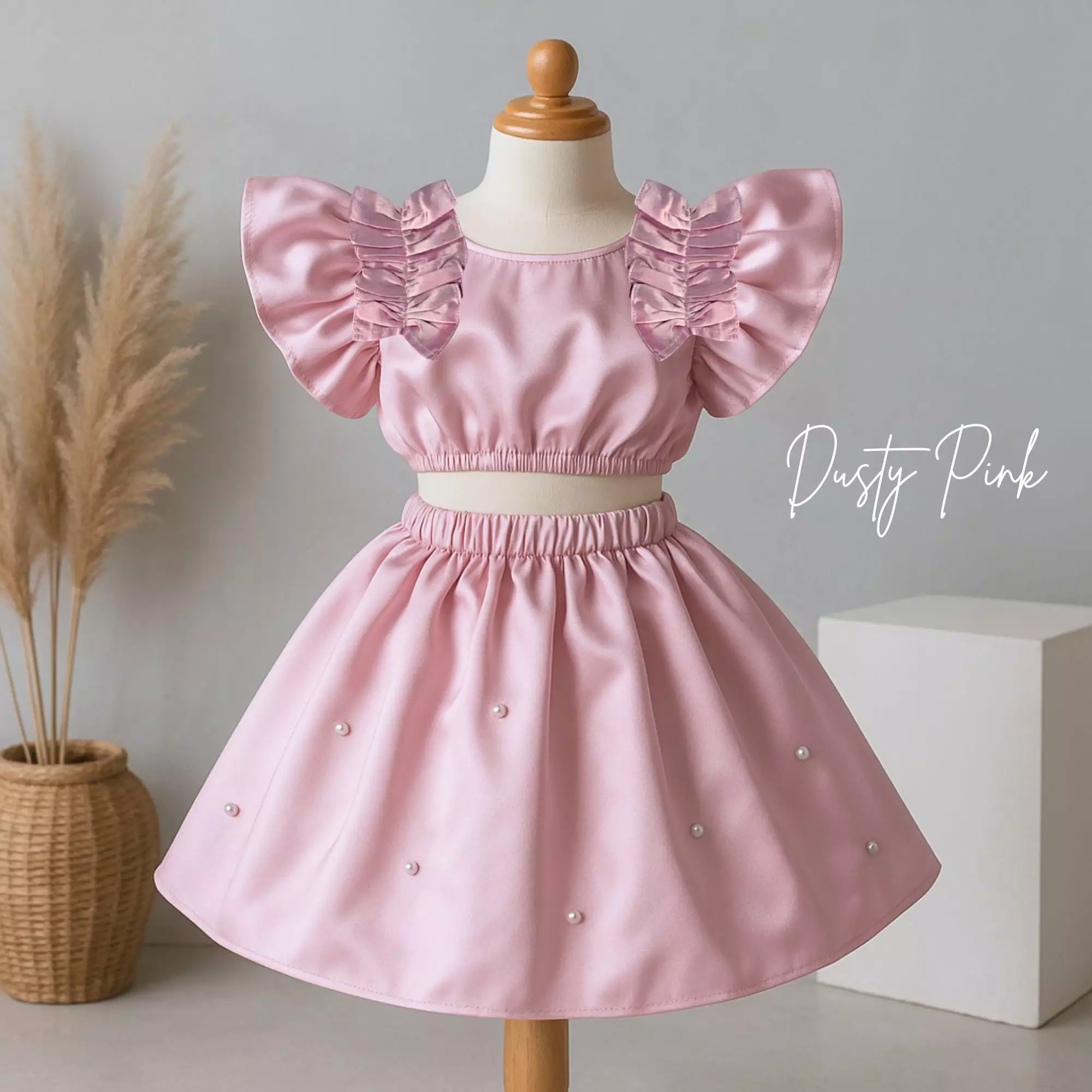 Two Mix - One Set Baby Anak Cewek Korean Style - Setelan Crop Top Mini Skirt 0-4 Tahun Y898 Dusty Pink