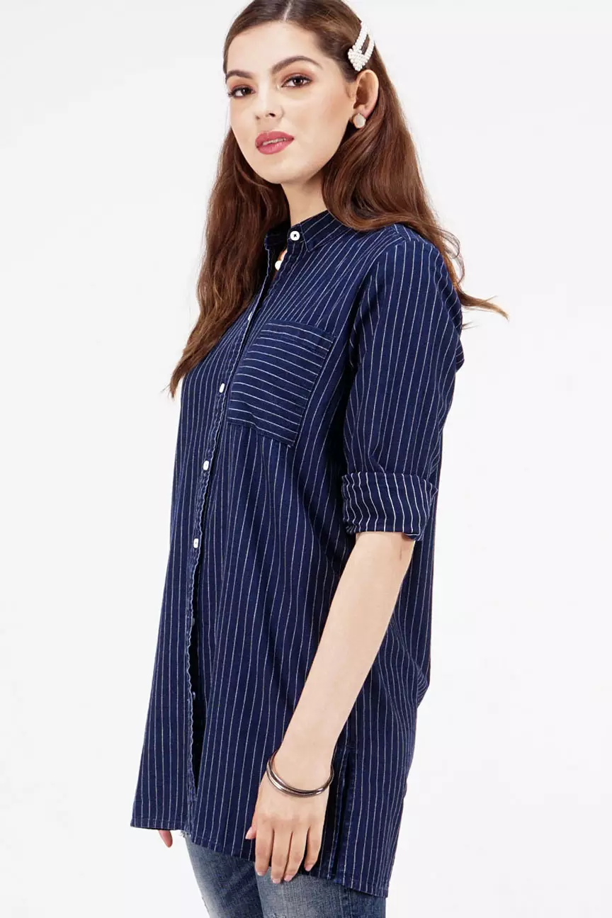 Kemeja Wanita Picko Navy White