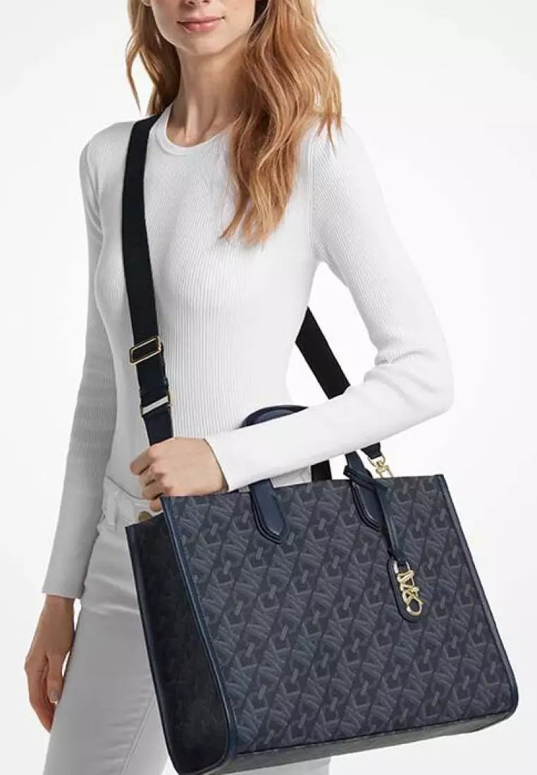 Michael Kors Gigi Large Empire Signature Logo Tote Bag Admiral Pale Blue