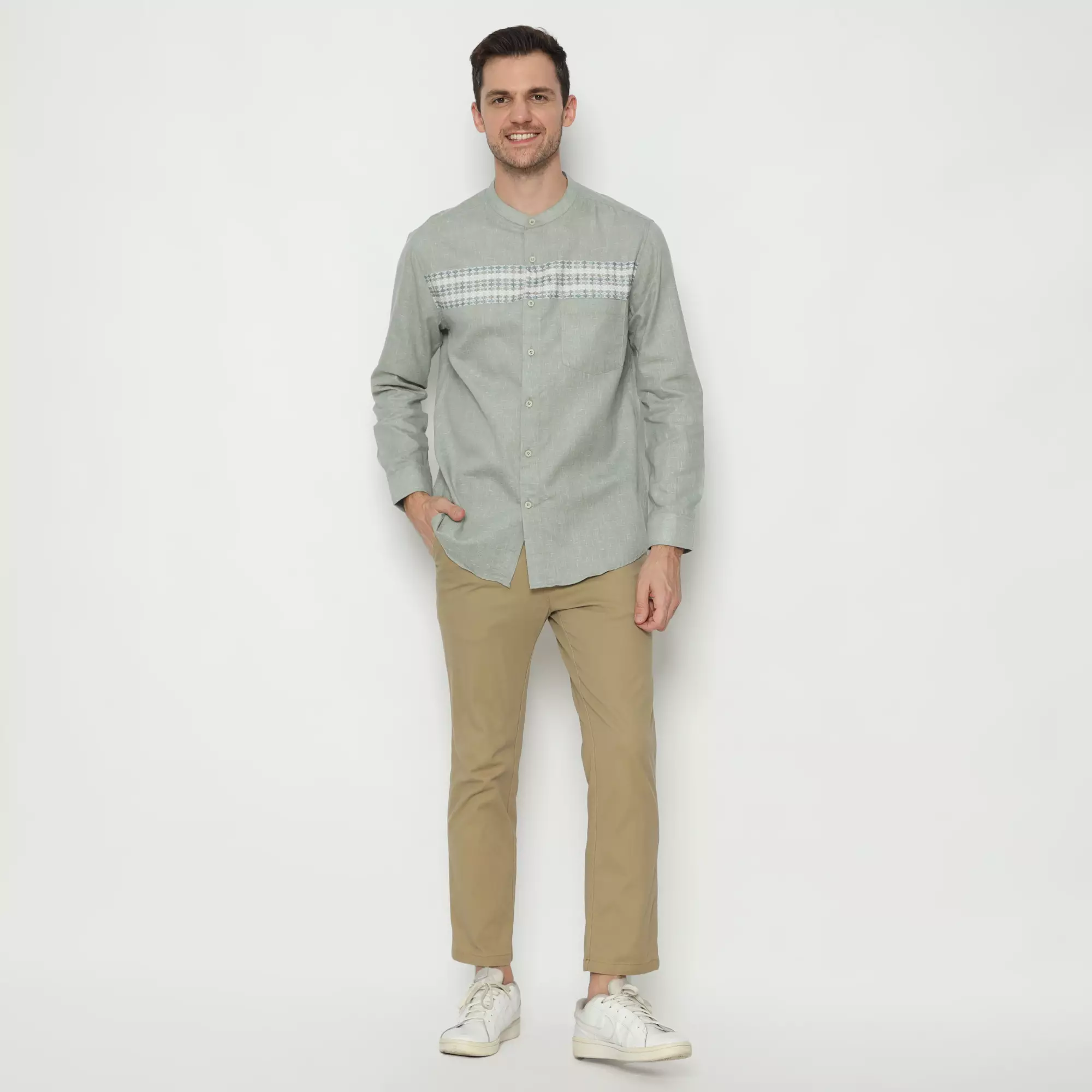 Platini Kemeja Koko Pria Lengan Panjang Katun Sage Green 961303.52