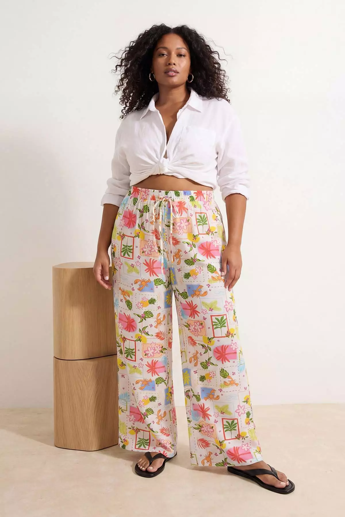 Beach Wear Multi-Colored Tropical Pattern Woven Pants Tbbss26Ar00018