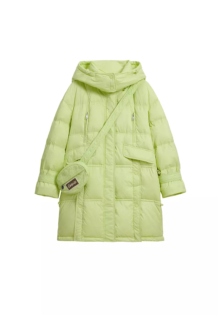 Buy Hopeshow Hooded Mid Length Down Jacket with Pouch 2024 Online