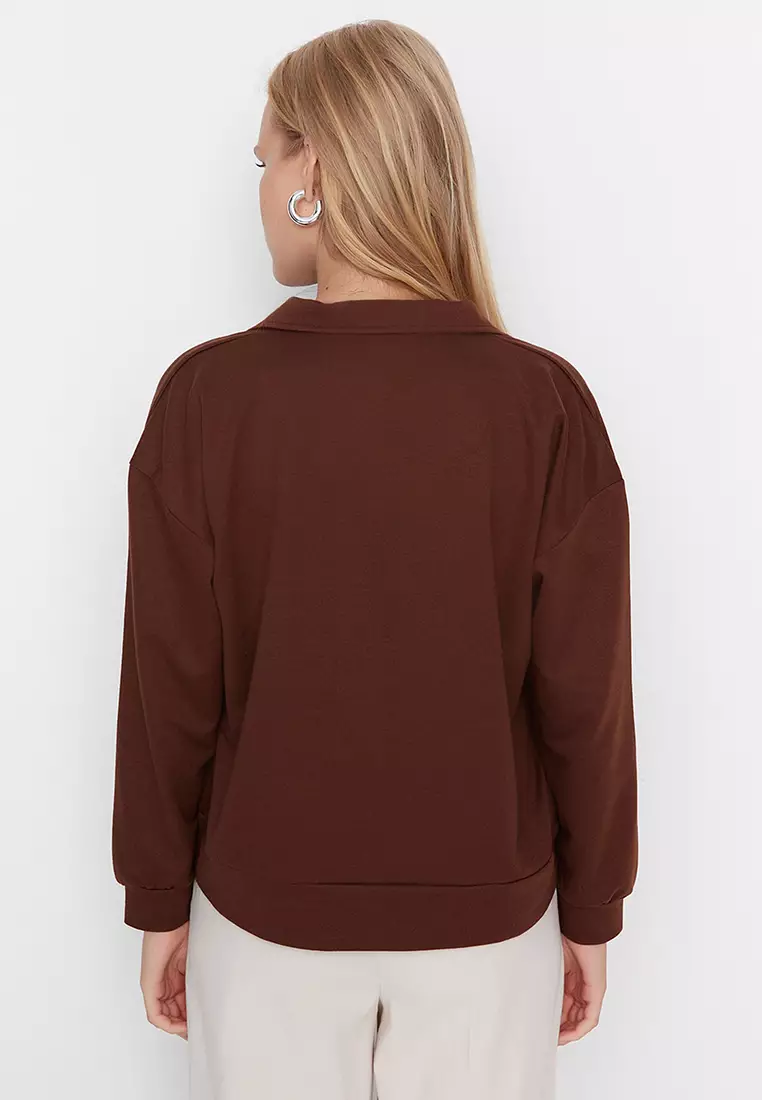 Polo Collar Knit Sweatshirt