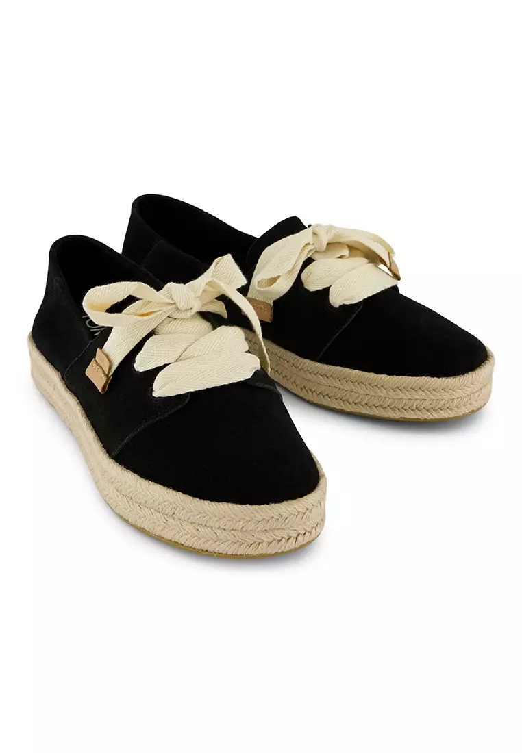 TOMS Women Carolina Lace Up Black Suede Espadrille
