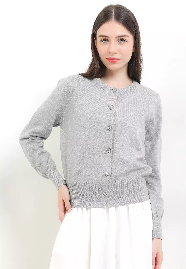 L/S Knit Cardi W/ Embellished Buttons
