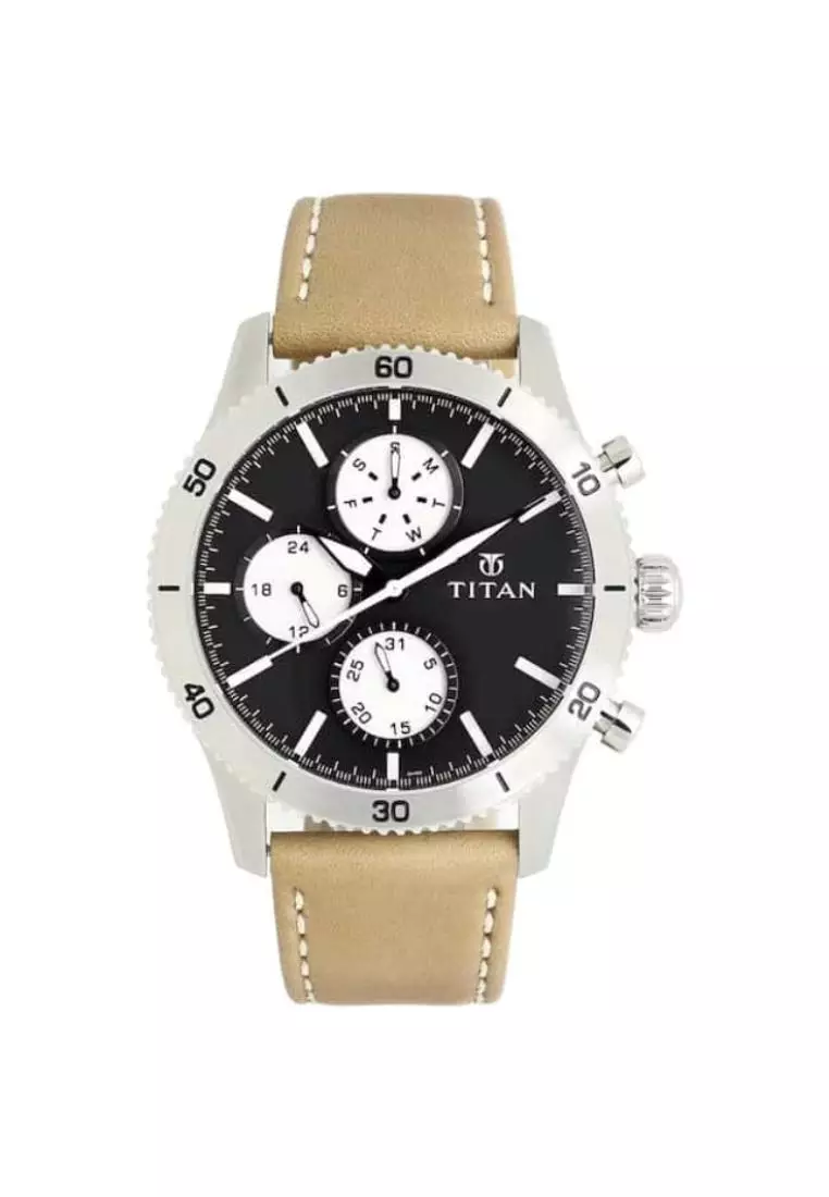 Titan chronograph watches with leather strap hotsell