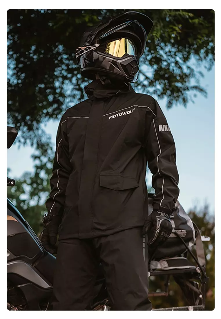 Motowolf MDL0403B 100D Satin Raincoat Jacket And Pants - Black