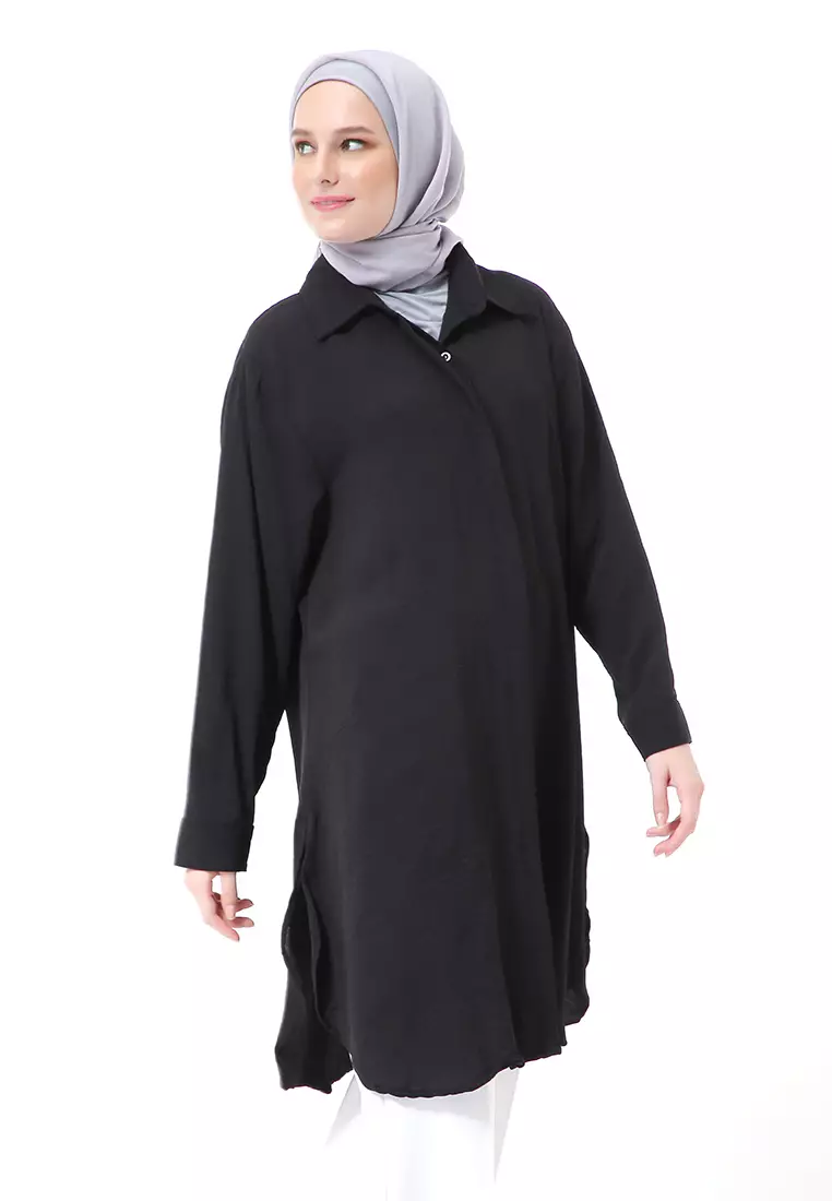 Azzahra Tunik Panjang Muslimah Wanita Long Sleeve Regular Fit Premium High Quality - Black