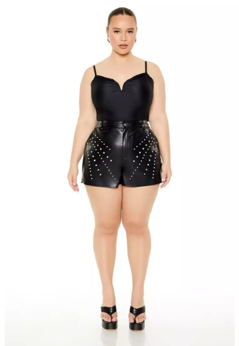Plus size pleather shorts sales