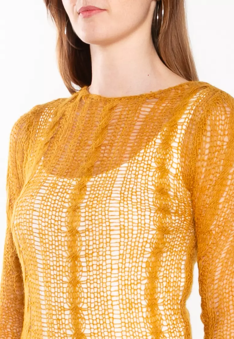 ワンピース ZARA knit dress organza sleeve yellow ZARA Bloggers Favorite Organza Puff Sleeve Bodycon Knit Mini