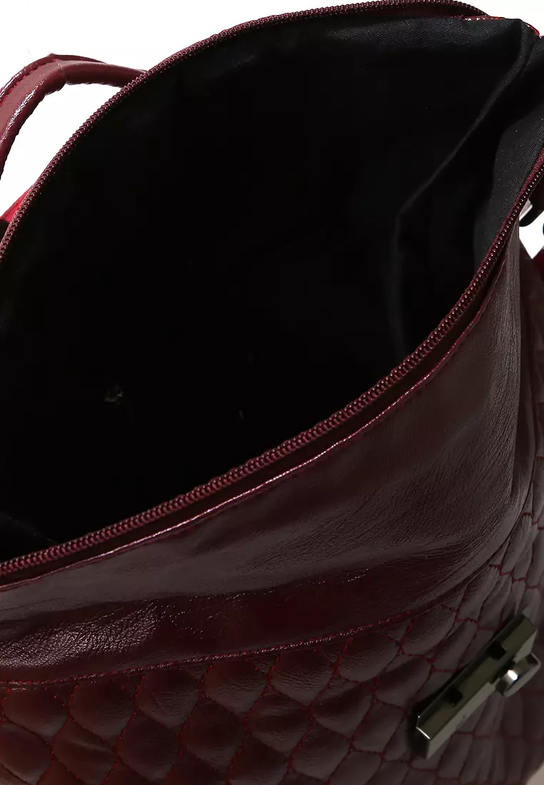 Afra Tas Ransel Wanita Large Compartment Backpack with Key Chain Material Leather ORIGINAL - Red