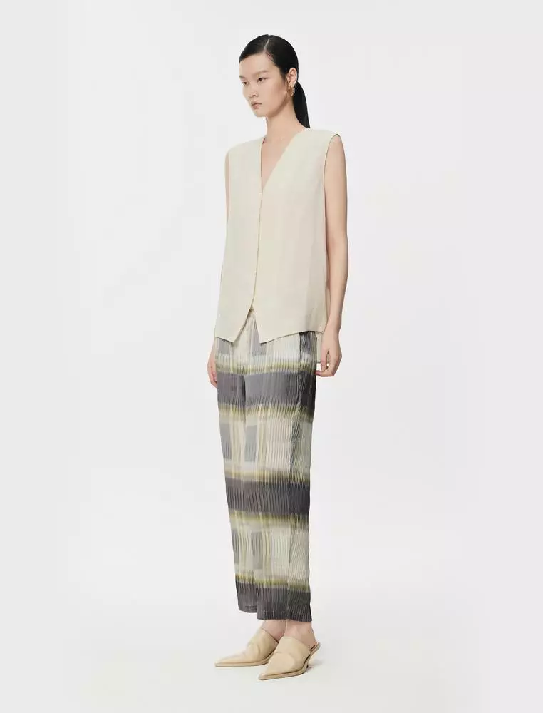 Check tapered mid-length trousers