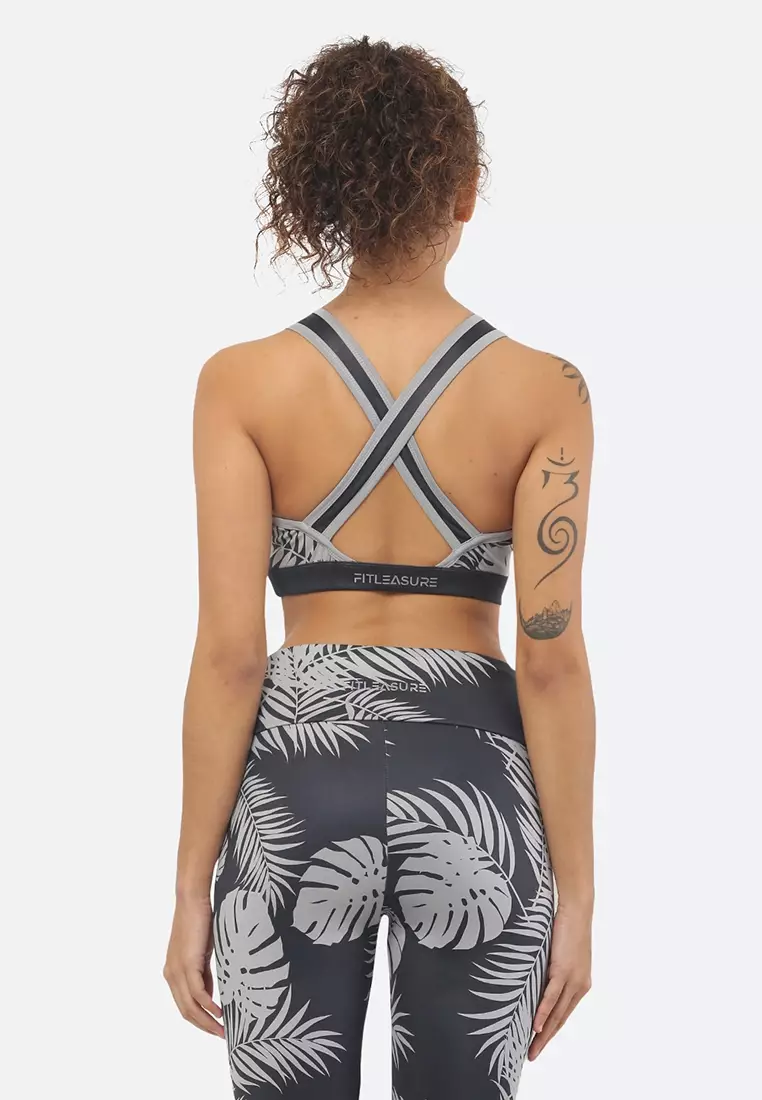 Tropical Print White Yoga/Workout Padded Sports Bra