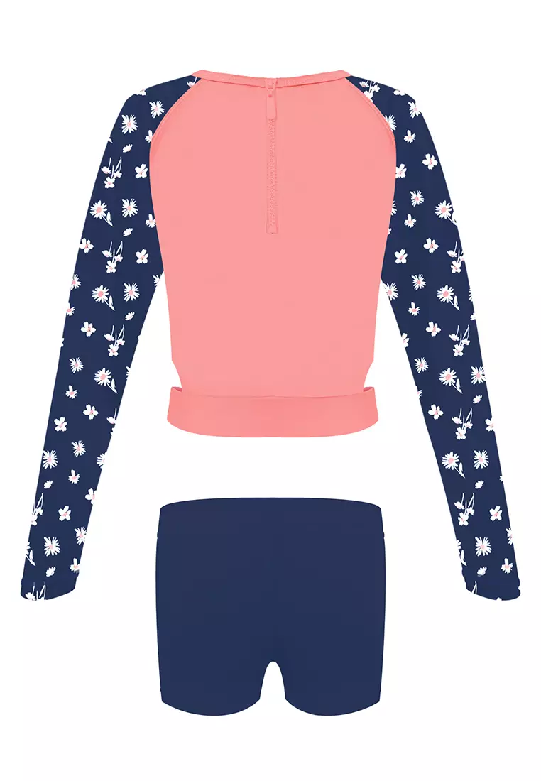 Princess Cropped Rashguard Top Boyleg Bottom Set with Sublimation Print Girls Kids Swimwear