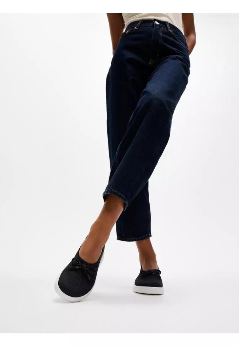 Super-Q Bow Crystal-Trim Knit  Ballet Flats