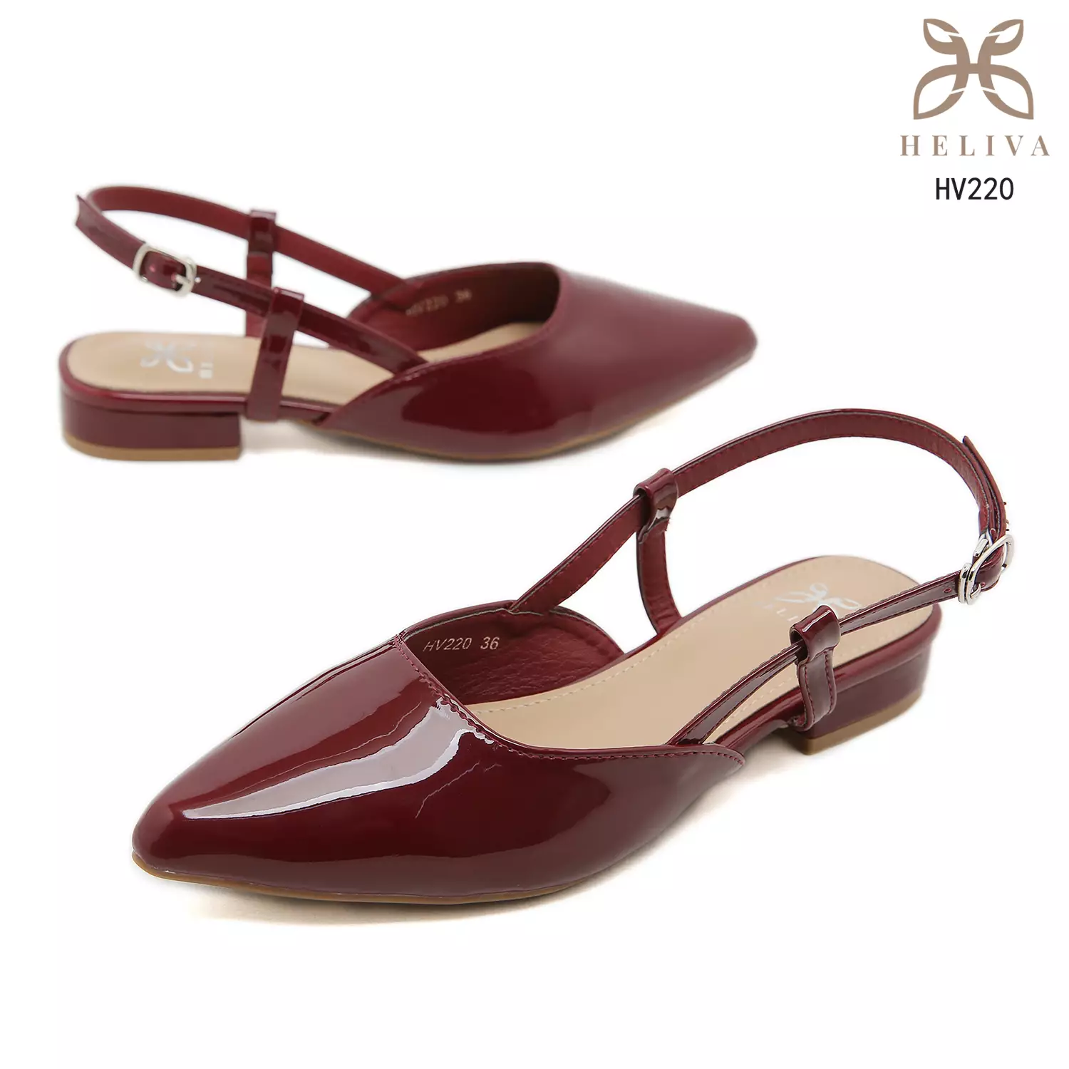 HELIVA LYSANDRA Slingback Flats 2cm Premium Pointed Toe Glossy Series HV220
