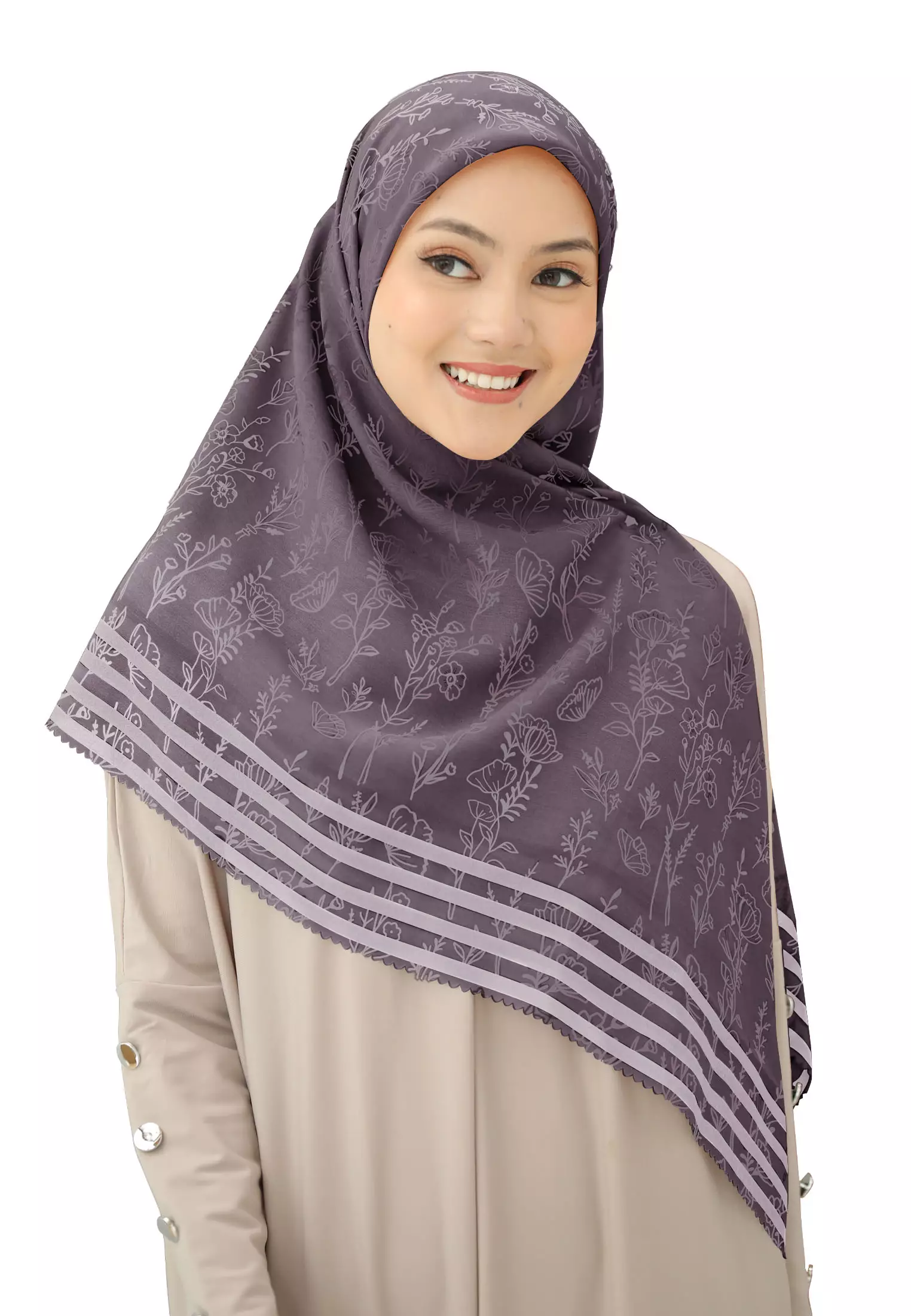Cotton Bee - Rania Printed Scarf | Hijab Segiempat Motif 130x130 - Rum Purple