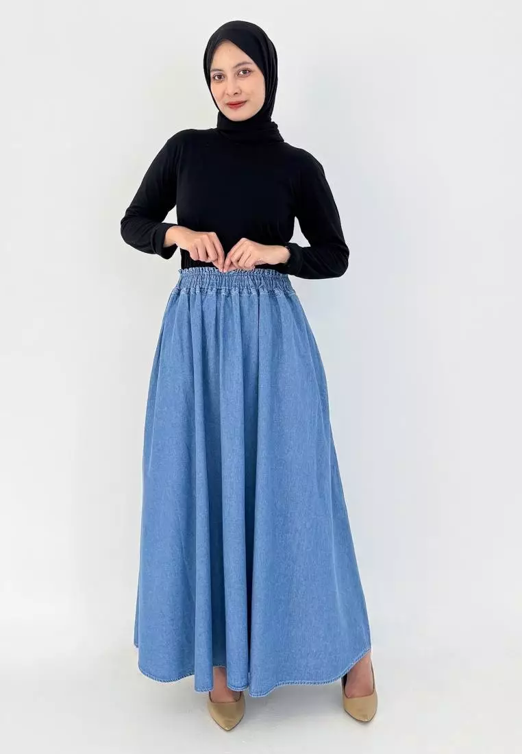 Claudia Denim Skirt (Rok Jeans A-Line) BIRU MUDA