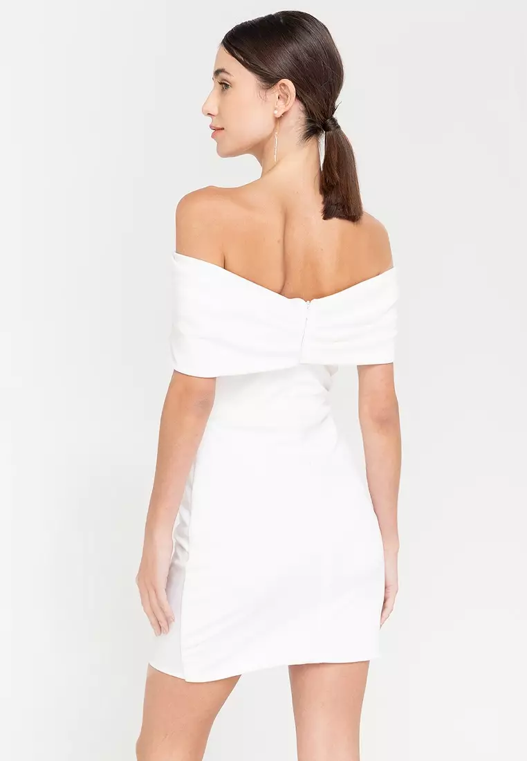 Raina Off-the-Shoulder Wrap Mini Dress