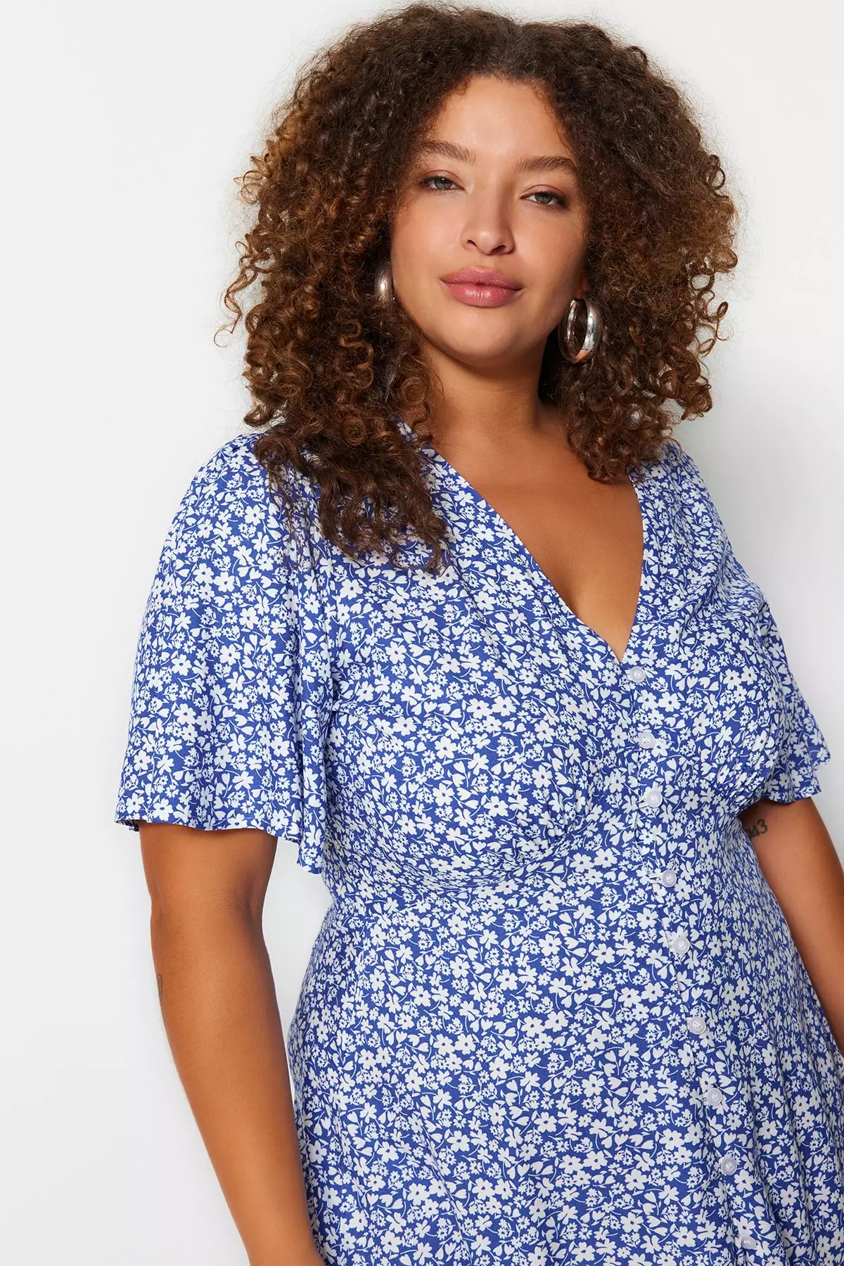 Plus Size Floral Pattern Midi Dress