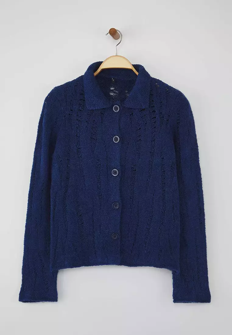 Indigo Fitted/Body-Smoothing Boucle Yarn Knitwear Cardigan Twoaw26Hi00192