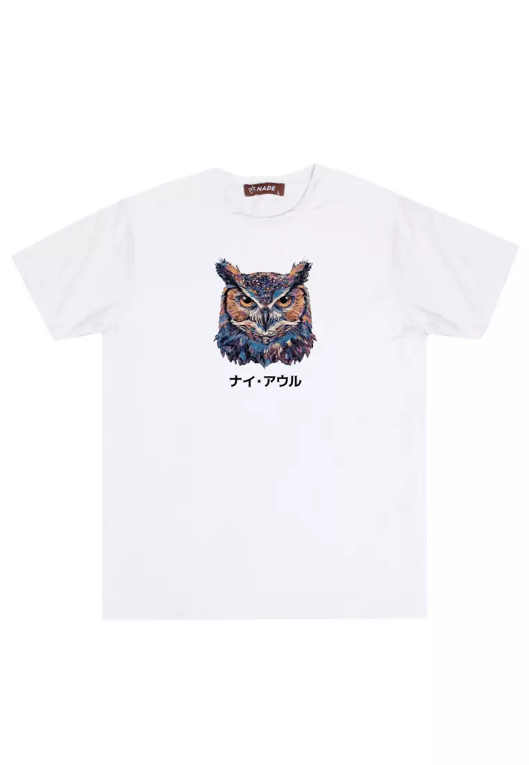 NTD60 Kaos Gambar Burung Hantu Anti Kusut Lycra Instadry "burung hantu" putih