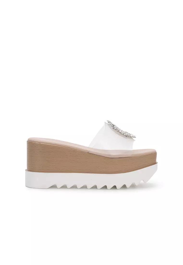 Discount on nose  shoes - SKU: RHINESTONE DÉCOR CLEAR WEDGE SLIDE