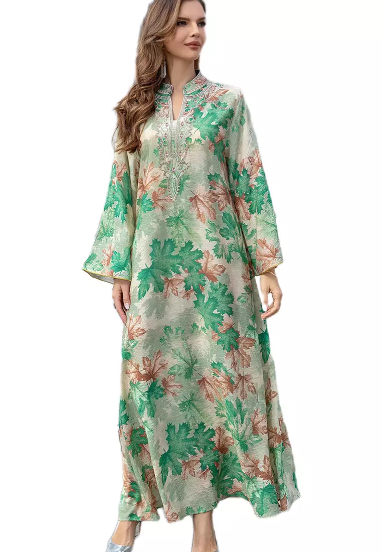 2024 Autumn Big Robe Long Sleeve Dress Printed Dress CA24090328GR