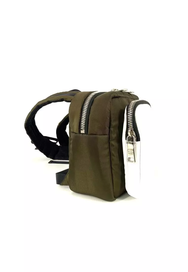 Prada 2VZ044 Zaino In Tessuto Pocket Green White