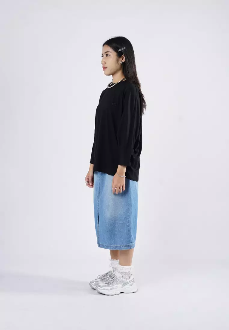 Greenlight Kaos Batwing Wanita Lengan Panjang Loose Fit Katun Ume HP-080325