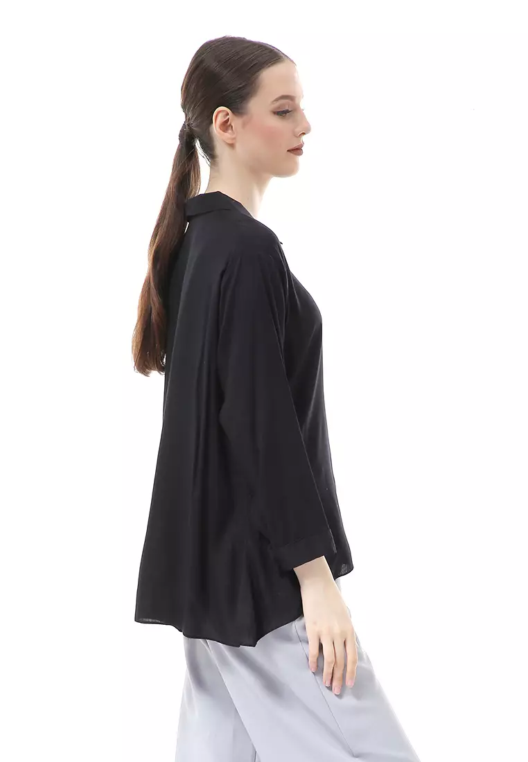 Ayudia Shirt Long Sleeve Atasan Wanita Premium Quality - Hitam