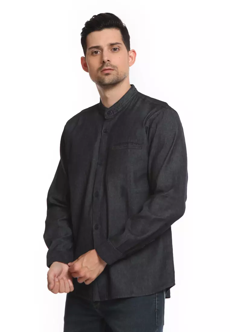 Kemeja Denim Kerah Mandarin KB L/S Light Black182310