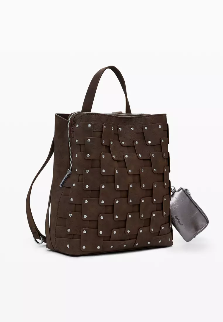 Medium faux leather patch backpack