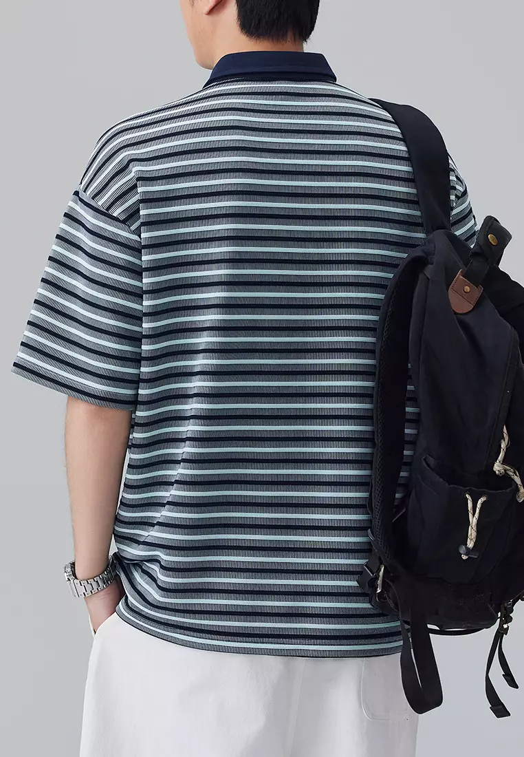 Vintage Striped Short Sleeve Polo Shirt AY-D5901