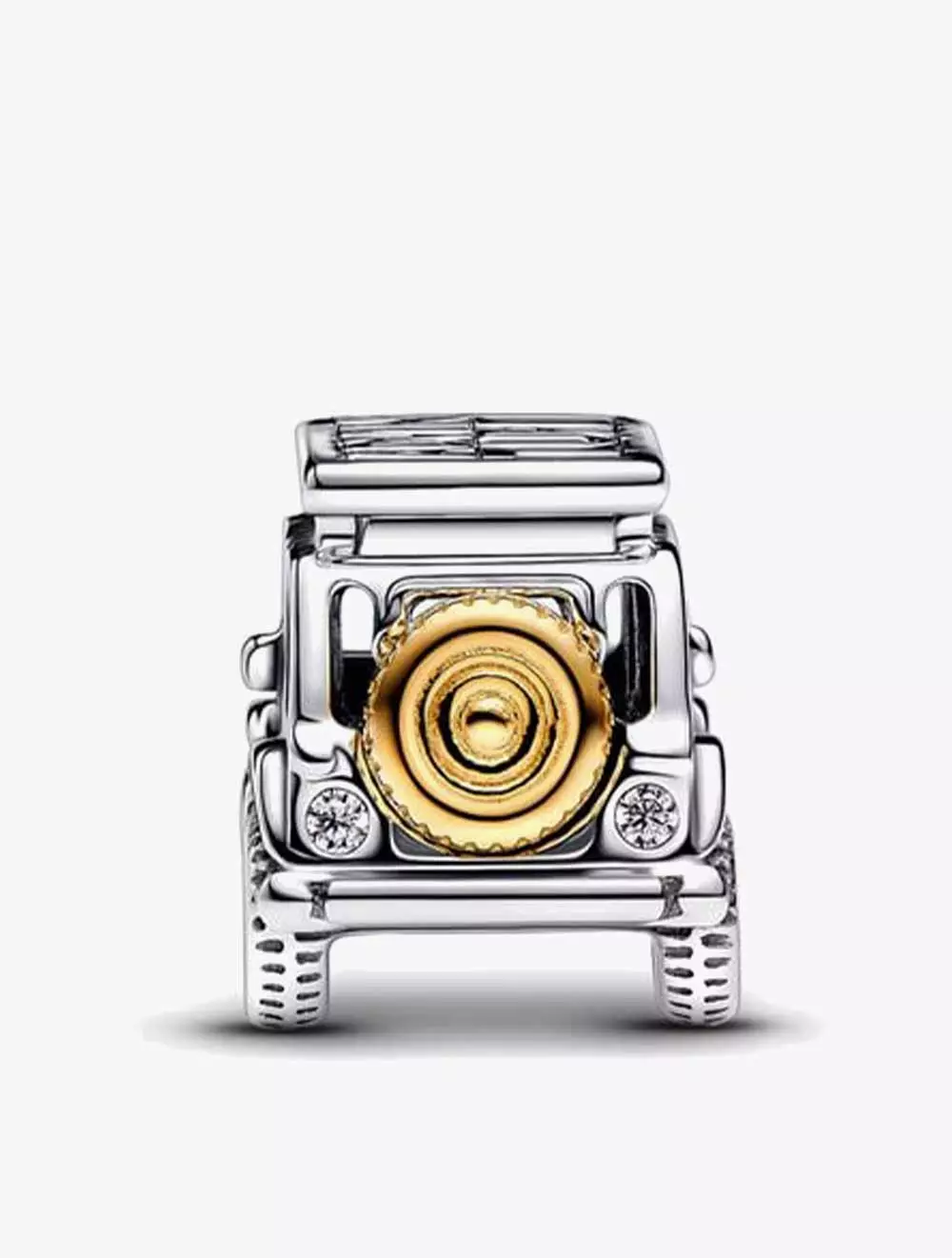 Car sterling silver and 14k gold-plated charm with clear cubic zirconia