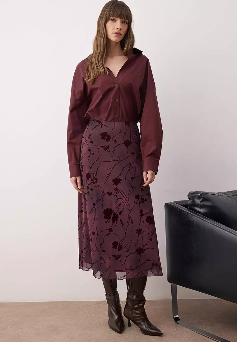 Plum Flock Printed Pencil Maxi/Long Tulle Stretchy Knitted Skirt Twoaw26Et146