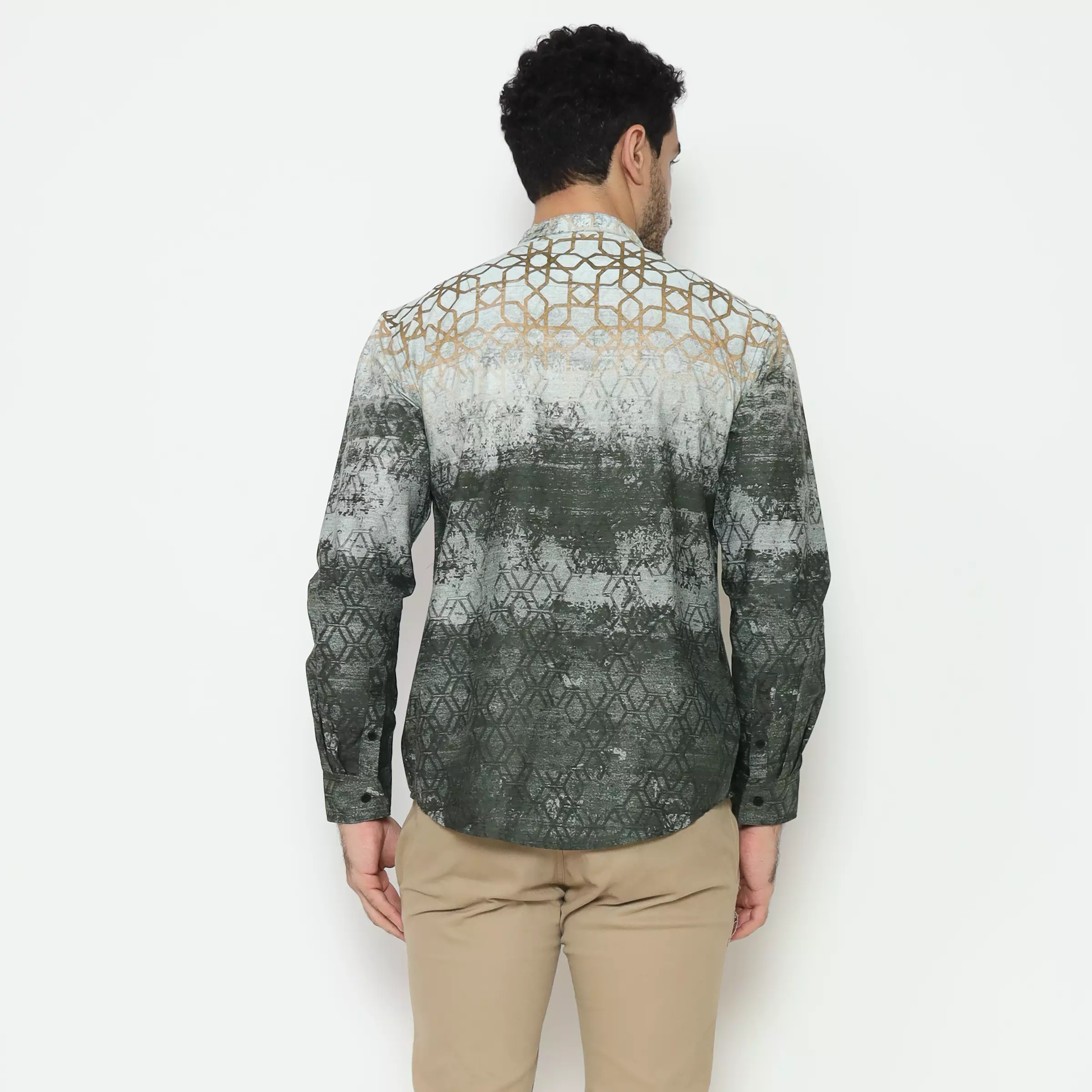 AMK Kemeja Koko Printing Pria Lengan Panjang KK Dilnawas L/s Olive