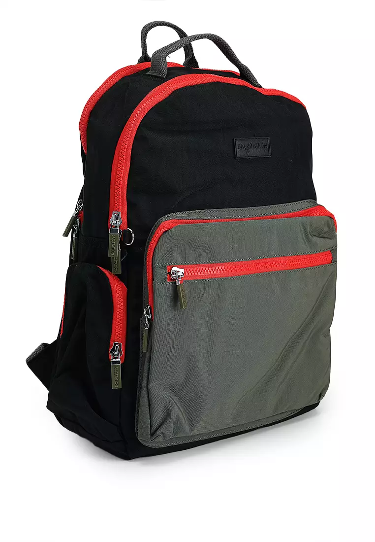 Colour Block Nylon Large Backpack