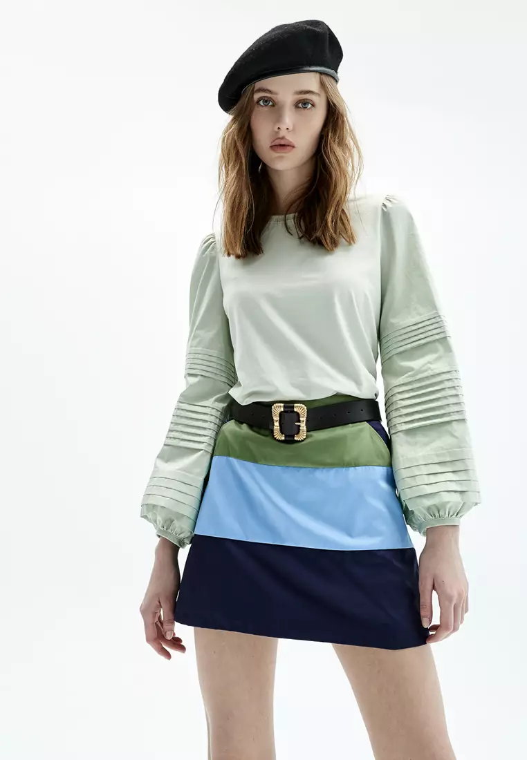 Buy iROO Light Green Top With Pleated Sleeve Detail 2024 Online ZALORA