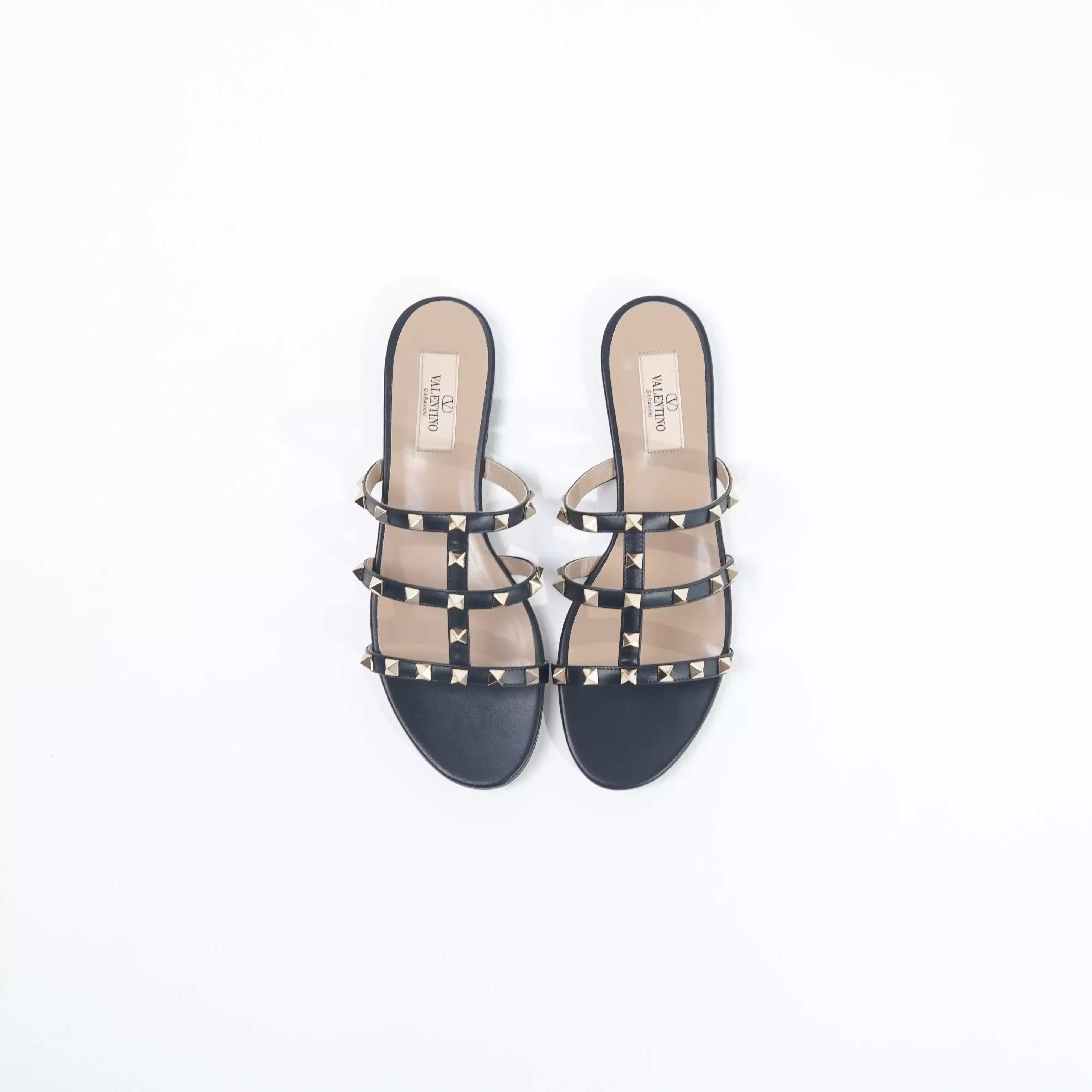 Sandal VALENTINO ROCKSTUD STRAPPY CHUNKY IVORY BLACK SANDAL 100% ORIGINAL