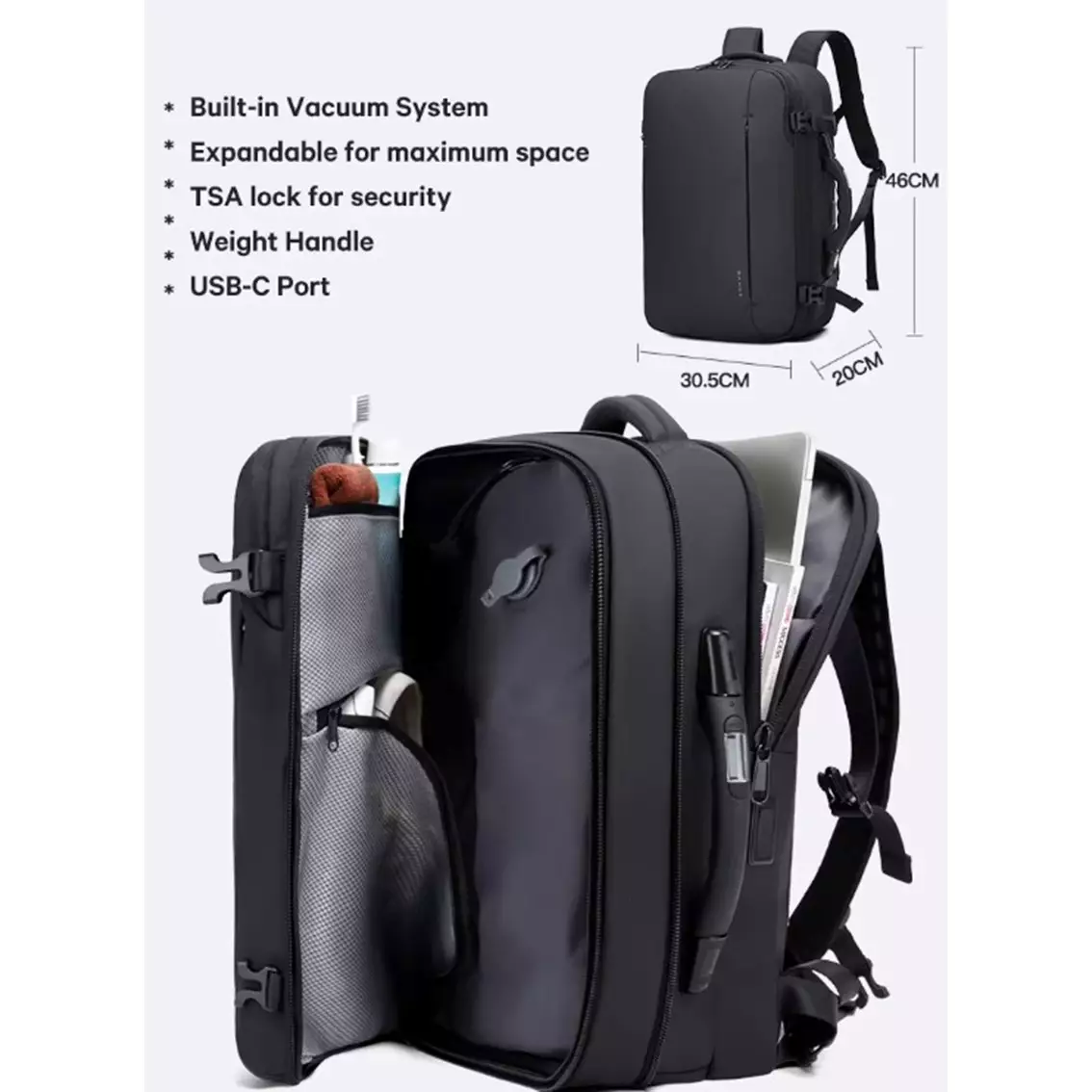 Tas Backpack Ransel Laptop Pria Travel USB TSA Lock weight handle vacuum Expandable Bange BG1909-8