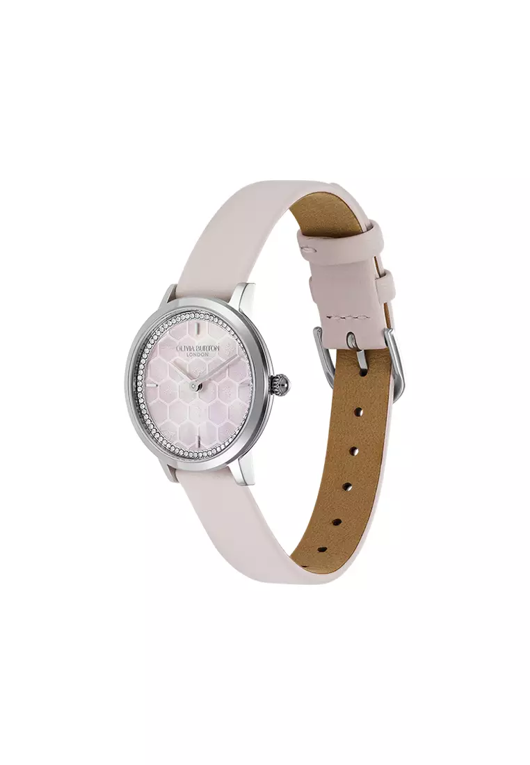 Olivia Burton Ultra Slim Bee Primrose Pearlised Dial Primrose Leather Strap 28mm - 24000270