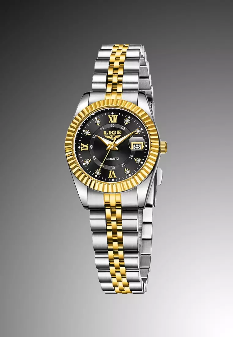 Ladies IP Gold Stainless Steel Quartz Watch, Date, Stainless Steel Bracelet