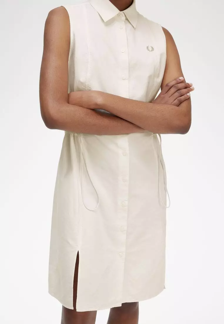 Fred Perry D6152 Gathered Sleeveless Shirt Dress (Snow White)