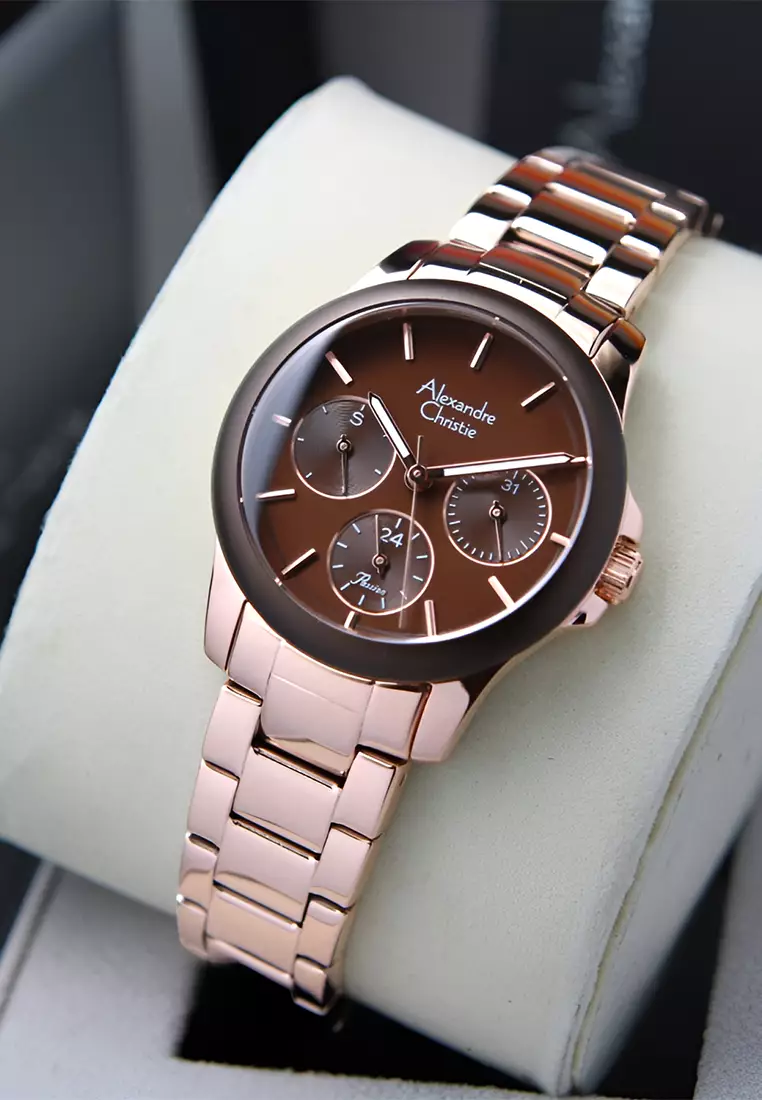 Jam Tangan Wanita Alexandre Christie AC 2A95 BFBRGDB Rosegold Brown Stainless Steel